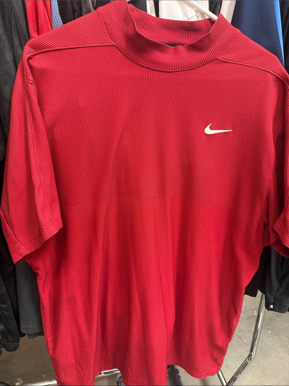 Nike Men’s Red Short-Sleeve Performance Polo with White Swoosh